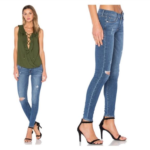 Frame Le Skinny De Jeanne Distressed Skinny Jean in Jewell Size 25 - Picture 9 of 9